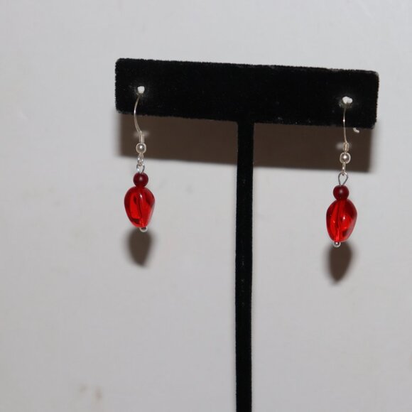 ❤️🌟 Silver & Red Glass Dangle Earrings · 1 3/8" · Ruby Radiance ✨ - Picture 5 of 6